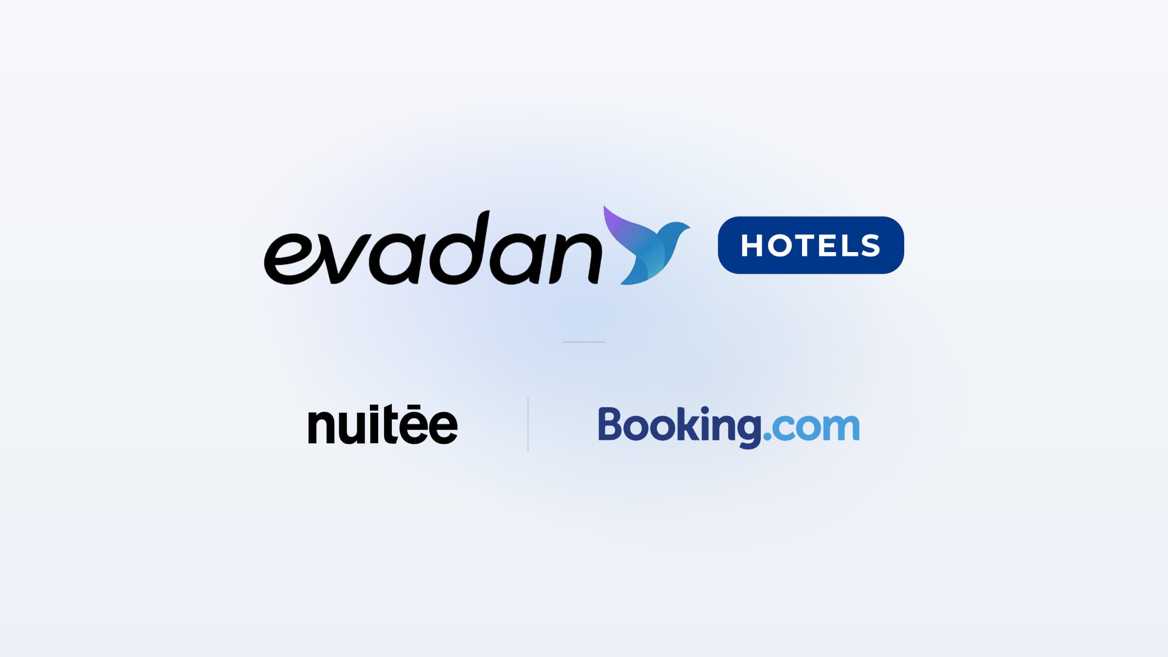 Logos d’Evadan Hotels, de Nuitée et de Booking.com